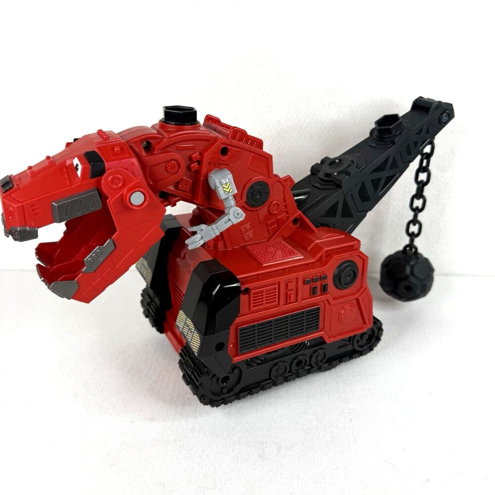 Mattel Dinotrux Ty Rux 13" Red Crane w/wrecking ball AA bat (Works; No Remote)